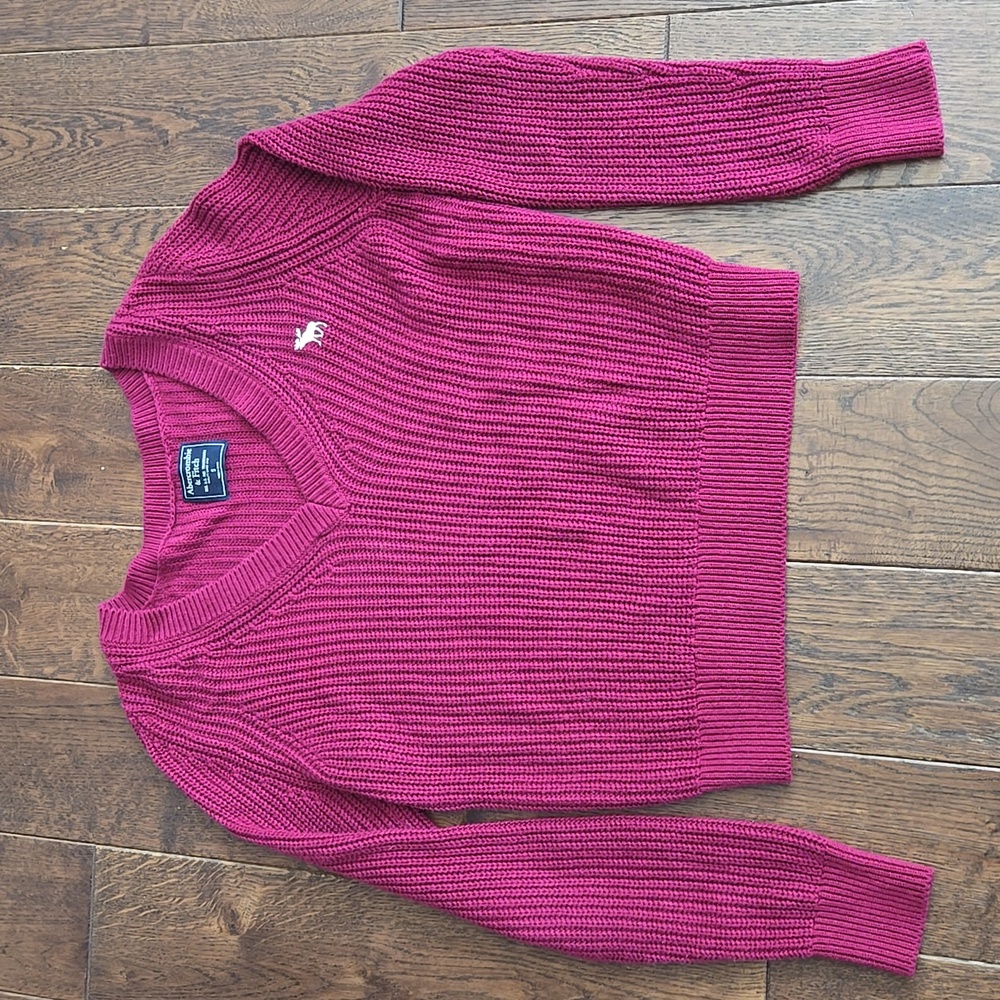 Abercrombie & Fitch Cotton Blend Knit V Neck Sweater Small Magenta Pink
